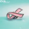 1.2 Polegada tom de prata claro strass cristal diamante rosa fita esmalte arco broche pinos de conscientização do câncer de mama