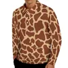 Polos pour hommes Polos girafe marron imprimé animal chemise décontractée automne style de rue col rabattu motif à manches longues T-shirts surdimensionnés