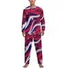 Men's Sleepwear Abstract USA Flag Pajamas Autumn Stars Print Bedroom Home Suit Man Two Piece Design Long-Sleeve Romantic Pajama Sets