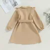 Jacken Kinder Mädchen Trenchcoats Elegante Vintage Rüschen Langarm Revers Zweireiher Outwear Khaki Windjacke mit Gürtel