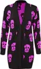 New Women Ladies Halloween Skull Skeleton Print Open Front Knitted Cardigan