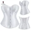 Taille Tummy Shaper Satin Tissu Body Shapewear Overbust Corselet Minceur Taille Shaper Laçage Ruban Femmes Corset Bustier Avec G String 818 # 230828