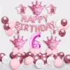 Decorations Kids Set Blue Pink Crown Birthday Balloons Helium Number Foil Balloon for Baby Boy Girl 1st Birthday Party