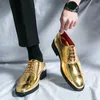 Dress Shoes Derby For Men Black Patent Leather Lace-up Gold Round Toe Wedding Formal Men's Size 38-46