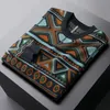 Men's Sweaters European personality senior geometric jacquard sweater men's autumn and winter thick fashion splicing casual knitted pullover 230828
