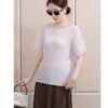 Женские футболки T Miyake Plearted Top Women 2023 Summer Korean Fashion с коротким рукавом с твердым цветом.