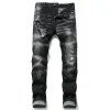 Unique Hommes En Détresse Déchiré Bleu Skinny Hommes Jeans Créateur De Mode Slim Fit Lavé Moto Denim Pantalon Lambrissé Biker Pantalon 1048 487618384