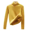 Kvinnors tröjor Solid Color Turtleneck Plus Velvet Pullover Tröja Kvinnor All-Match Soft Thick Sticked Colors Inner
