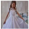 Mädchen Kleider Süße Blume Weiß Tüll Spitze Applikationen Für Hochzeit Perlen Ballkleid Baby Geburtstag Kommunion Taufe Kleid