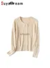 SuyaDream Frau 100 % Merinowolle Zopfmuster Strickjacken Zweireihige O-Ausschnitt-Jacken 2023 Herbst-Winter-Pullover Gelb Beige HKD230829