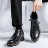 Dress Shoes Vintage British Men Casual Formal Leather Designer Wedding Loafers Brogue Pointed Toe Black