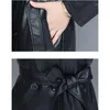 Women's Leather Jacket Women Overcoat 2023 Autumn Winter Long Sheepskin Korean Slim Belt Double-Breasted Windbreakers Coat