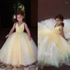 Girl Dresses Yellow Flower For Wedding V Neck Pleats Ball Gown Floor Length Modest Pageant Party Gift Birthday