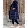 Gilets pour femmes automne et hiver manteau gilet poche à fermeture éclair solide à capuche longue robe en coton décontracté mode simple boutonnage