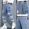 Jeans da uomo coreani stampati denim sciolto S-5XL pantaloni casual di grandi dimensioni pantaloni cargo hip-hop tuta HKD230829