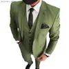 Оливковый зеленый мужской костюм 3 штуки Формальные бизнес -лаценальные смокинги, набор для свадьбы (Blazer+жилет+брюки Q230829