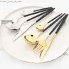 24pcs/zestaw Zestaw stali stalowej ze stali nierdzewnej Mix Gold Tutlery Set Set Dinner Nóż Fork Cafy Spoon Stołówka kuchenna