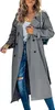 レディースウインドブレイクジャケットダブルブレストロングトレンチメスコートクラシックラペル長袖風力発電オーバーコートとベルト秋のストリートウェア
