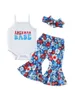 Clothing Sets Girls Summer Outfit Sleeveless Floral Straps Headband Bell Ruffle Bottom Romper Bodysuit With Matching Flared Pants