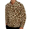 Polos masculinos Girafa Polo Camisas Marrom Animal Imprimir Camisa Casual Outono Estilo Rua Turn Down Collar Manga Longa Padrão Camisetas Oversize