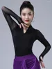 Stage Wear Mesh Patchwork Latin Dance Top Costume de sport Femmes Filles Solide Couleur Flamengo Pratique Vêtements Femme Tango Glands Jupes