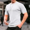 Men's Sweaters Foreign trade men's pure color waffle casual thin short sleeved sweater summer round neck pullover for men 230828