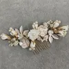 Hair Clips Fashion Floral Comb Wedding Accessories Golden Pearl Side Tiaras Charm Bridal Hairpin Jewelry Exquisite Crowns