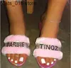 Home New Winter Wild Hair Pink Mode Pantoffeln helle Diamant warme Sandalen Frauen Flip Flop flach mit Innenpantoffeln T230828 402