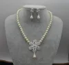 Ivory Glass Pearl Flower Bridal Necklace and Stud Earrings Jewelry Set