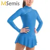 Dancewear Robe de gymnastique filles robe de patinage artistique manches longues col montant Tulle épissure découpes dos Ballet danse justaucorps robe enfants 230829