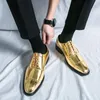 Dress Shoes Derby For Men Black Patent Leather Lace-up Gold Round Toe Wedding Formal Men's Size 38-46