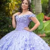 Mexikansk lavendel vestido de 15 anos charro quinceanera klänningar spetsar applqiued pärlor korsett söta 16 klänning abiti da cerimonia