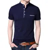 Men's Suits B8205 Summer Short Sleeve T-shirt Stand Collar Solid Slim Men Cotton Tops Tees Plus Size 5XL