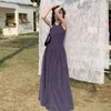 Abiti casual Abito elegante senza maniche Abito estivo da donna francese vintage di alta qualità viola con pannello lavorato a maglia lungo