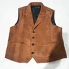 Vest Men Casual Waistcoat Man Faux leather fashion leather Slim vest lapel classical Vintage gilet European style male HKD230828