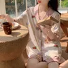 Kobietowa odzież snu Summer Kobiety Pajama ustawia koreańskie luźne pijama Mjer 2pcs Cartoon Bear Lapel Femme Femme Loungear
