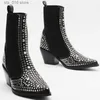 Western Boots Black Women in Studded Embelled Punk Pointed Toe Square Heel Rubber Sole Cool Fashion Biker Shoes Ladies T230829 86