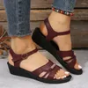Sandales Femmes Compensées 2023 Chaussures d'été Pour Vintage Boucle En Métal Appartements Dames Marron Décontracté Sandalias De Mujer