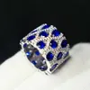 Bröllopsringar Kqdance skapade Gemstone Emerald Tanzanite Sapphire Ruby Ring med Green Blue Red Stone 18K White Gold Plated Jewelry for Woman 230828