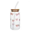 Garrafas de água Copo de cola de vidro Rosa pêssego coração garrafa transparente suco com tampa palha