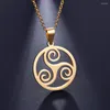 Pendant Necklaces FIREBROS Stainless Steel Sacred Geometry Celtic Triple Spiral Triskele Teen Wolf Necklace Men Women Protection Jewerly