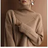 Suéter feminino de caxemira com gola alta, outono inverno, camisa larga de lã de pinho, camisa inferior de malha 230829