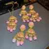 Baumelnde Ohrringe, übertrieben, rosa Farbe, Acrylperlen, Blumenmuster, langer Tropfen für Frauen, Damen, geometrischer Quasten-Ohrring, Hochzeitsschmuck
