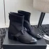 Topp läder bowtie fårskinn chunky häl kvinnors ankel boot s mode kattunge klack lyxdesigner booties svart vit aprikos 35-41 med låda