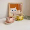 Tassen 320 ml Kawaii Handbemalte Kaffeetasse Blume Keramik Home Office Tasse Untertasse Frühstück Milch Saft Tee Griff Mädchen Geschenk Trinkgeschirr 230829