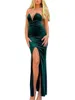 Casual Dresses Damen Samt Sexy Maxi Abend 2023 Frauen Grün Ärmellos High Split Nachtclub Partykleid Elegantes trägerloses Abendkleid