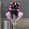 Delle donne Giubbotti Trench Baseball Rosa Giacca Varsity Y2K Streetwear Inverno Vestiti Delle Donne 2023 Lungo Racer Patchwork Letterman Cappotti