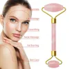 Rouleau de Jade en cristal Rose naturel, Double tête, rouleau de Massage en Quartz Rose, pierre véritable, masseur Facial, outil Guasha