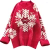 Women's Sweaters Chrismas Snowflake Red Knitted Women Turtleneck Flare Sleeved Thicken Warm Lady Outwear Coat Tops