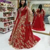 Abito da sera turco rosso retrò con pizzo dorato Tradizionale abito da ballo arabo di Dubai Elegante abito da cerimonia di fidanzamento formale da donna 2023 Danza formale Robe De Soiree